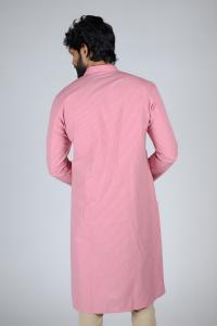 Commando Mens Cotton Striped Regular Fit Full Sleeve Long Kurta-Rapture Rose Powder Pink
