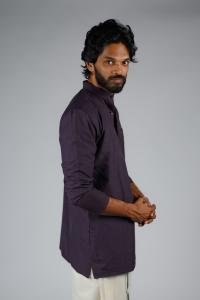 Commando Mens Cotton Solid Regular Fit Full Sleeve Short Kurta - Blackberry Wine