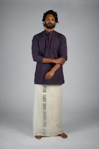 Commando Mens Cotton Solid Regular Fit Full Sleeve Short Kurta - Blackberry Wine