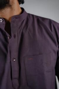 Commando Mens Cotton Solid Regular Fit Full Sleeve Short Kurta - Blackberry Wine