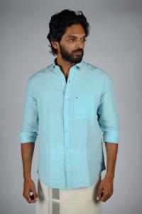 Royal Mint Mens Cotton Solid Regular Fit Full Sleeve Shirt - Tanger Turquoise