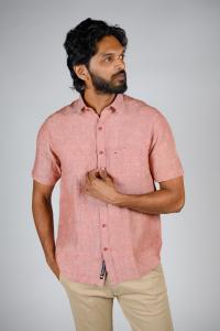 Royal Mint Mens Cotton Solid Regular Fit Half Sleeve Shirt - Candlelight Peach