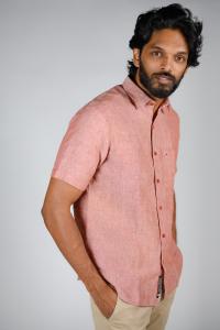 Royal Mint Mens Cotton Solid Regular Fit Half Sleeve Shirt - Candlelight Peach