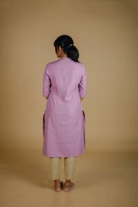 Kēmi Womens Cotton Band Collar Kurta with 3/4 Sleeve - Mauve Orchid