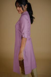 Kēmi Womens Cotton Band Collar Kurta with 3/4 Sleeve - Mauve Orchid