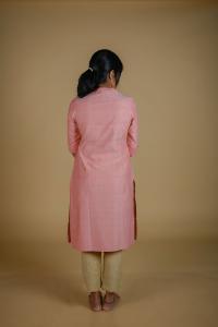 Kēmi Womens Cotton Band Collar Kurta with 3/4 Sleeve - Quartz Pink