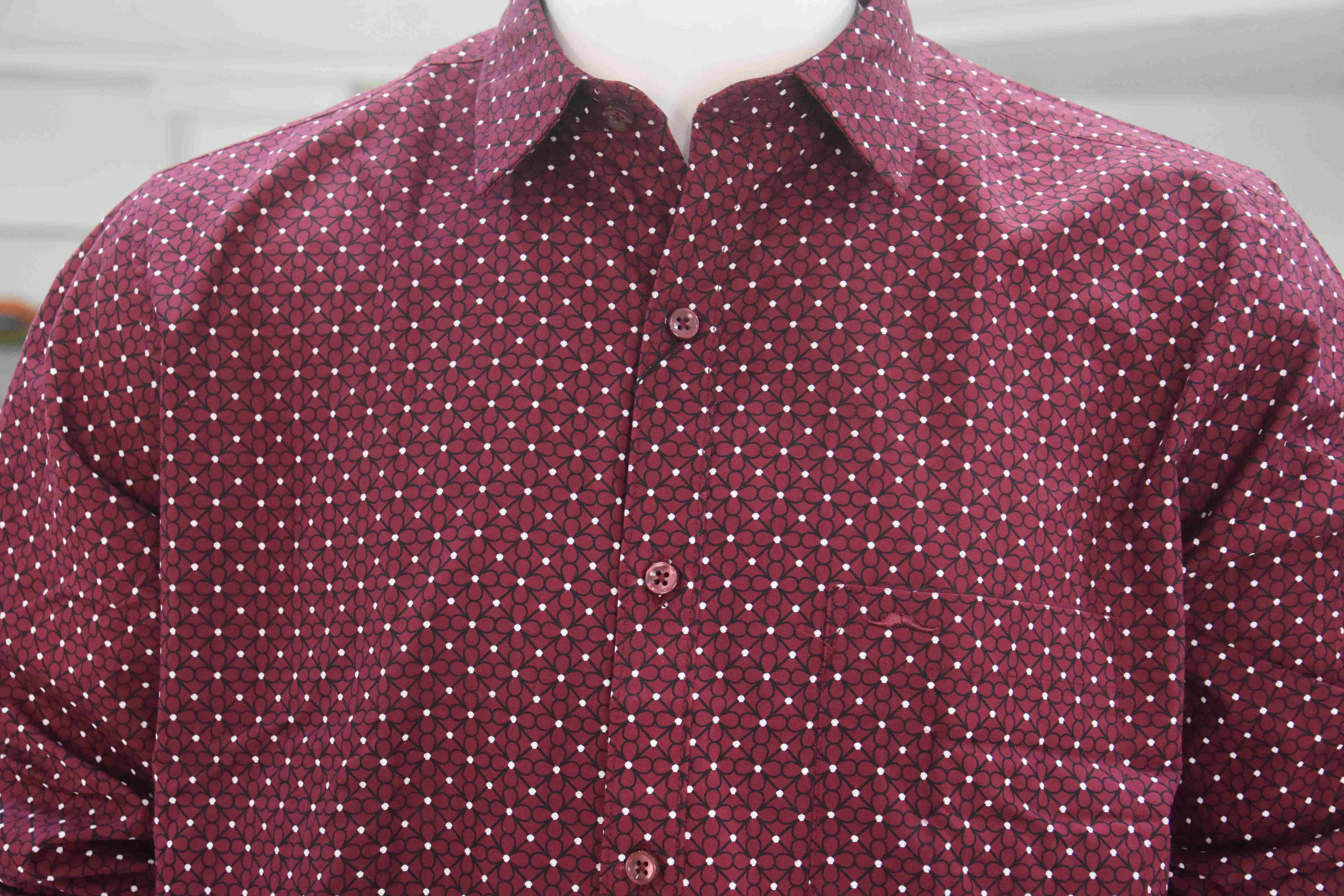 COMMANDO PREMIUM CLASSIC REGULAR FIT MAROON AND WHITE FLORAL PRINTED COTTON SHIRTS Maroon