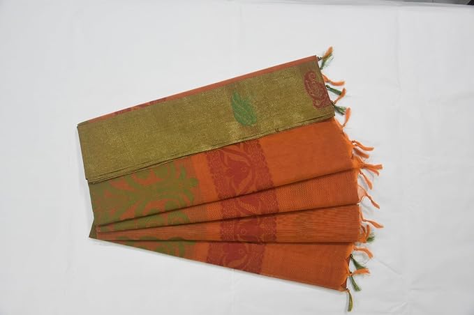 Hantex Orange and Light Green Colour Saree With Unstitched Blouse Piece