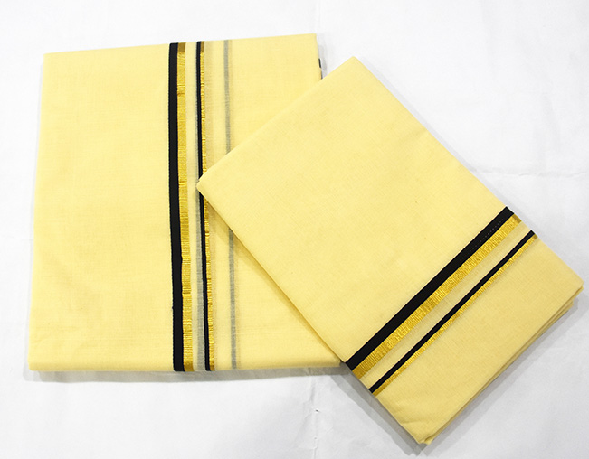 Set mundu with Black and Gold Kasavu Border