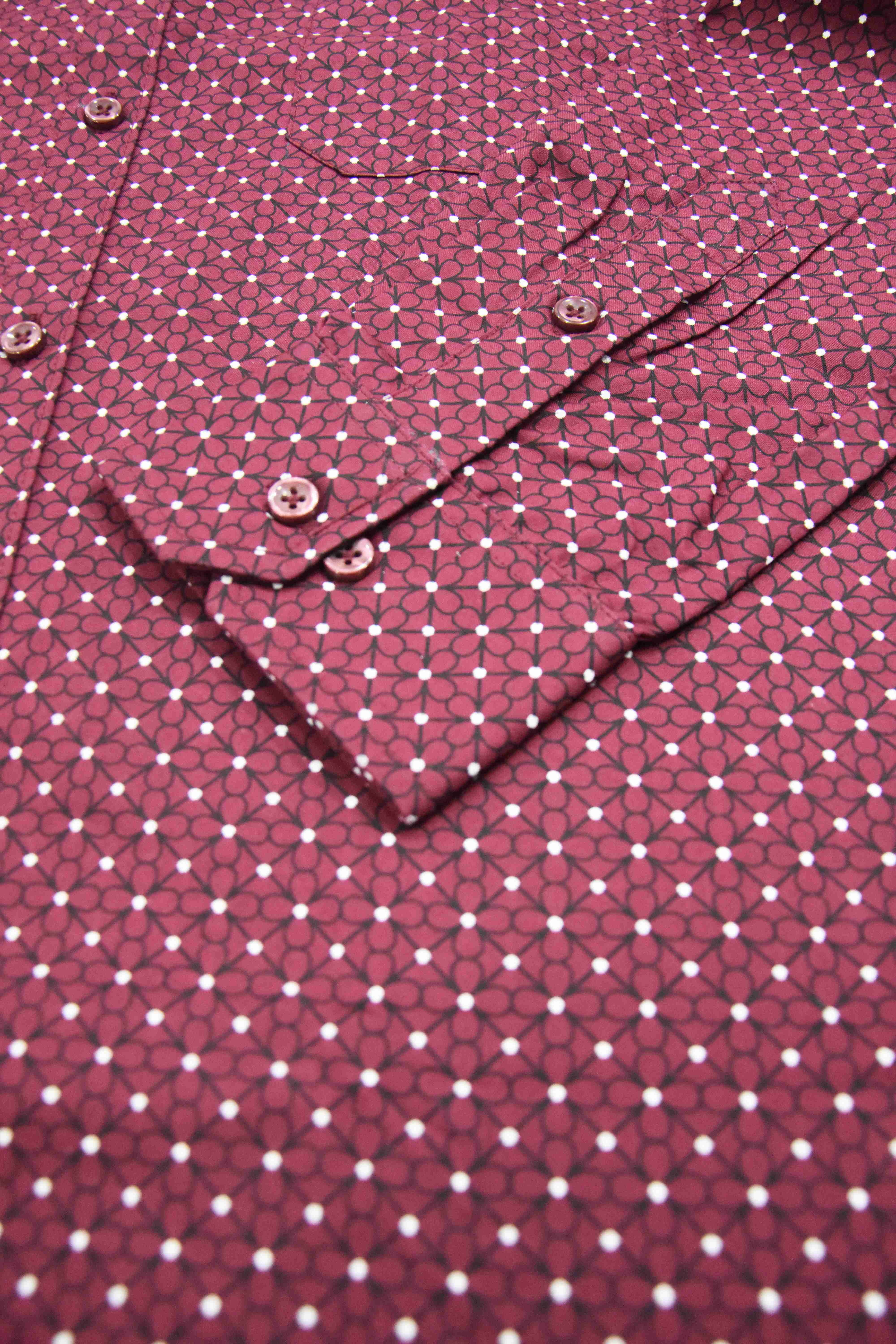 COMMANDO PREMIUM CLASSIC REGULAR FIT MAROON AND WHITE FLORAL PRINTED COTTON SHIRTS Maroon