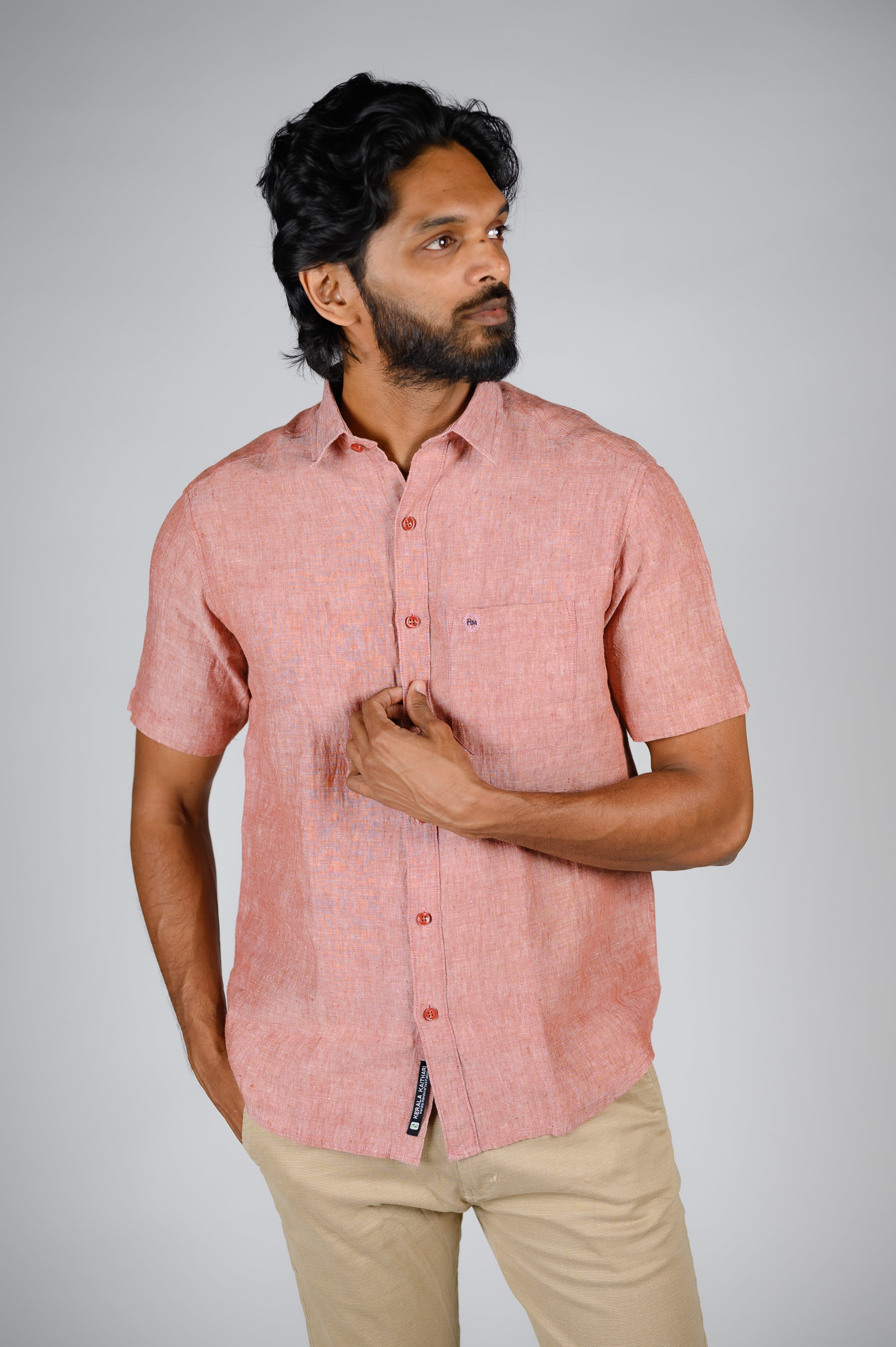 Royal Mint Mens Cotton Solid Regular Fit Half Sleeve Shirt - Candlelight Peach