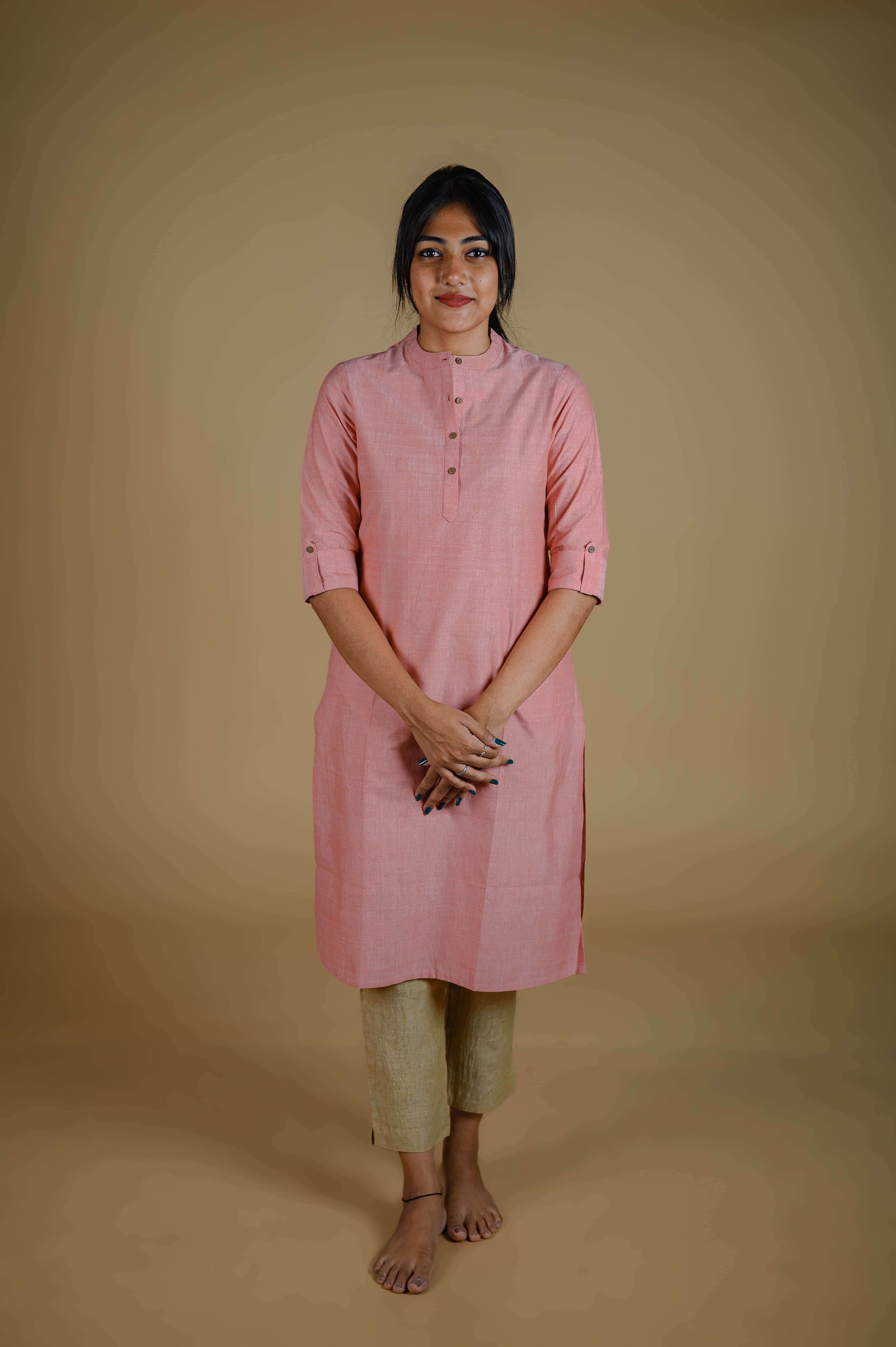 Kēmi Womens Cotton Band Collar Kurta with 3/4 Sle...