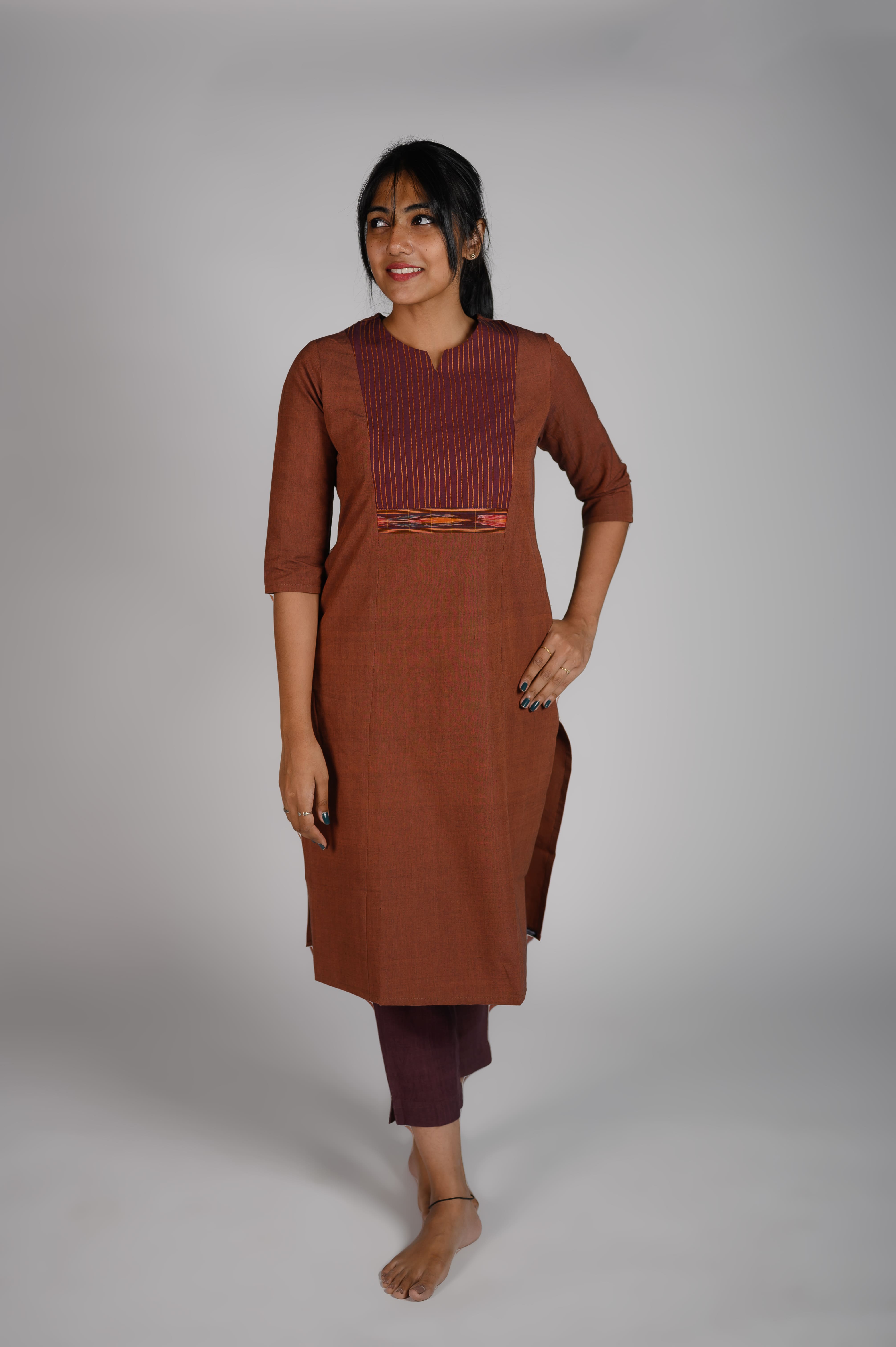 Kēmi Womens Cotton V-Notch Round Neck  Kurta with...