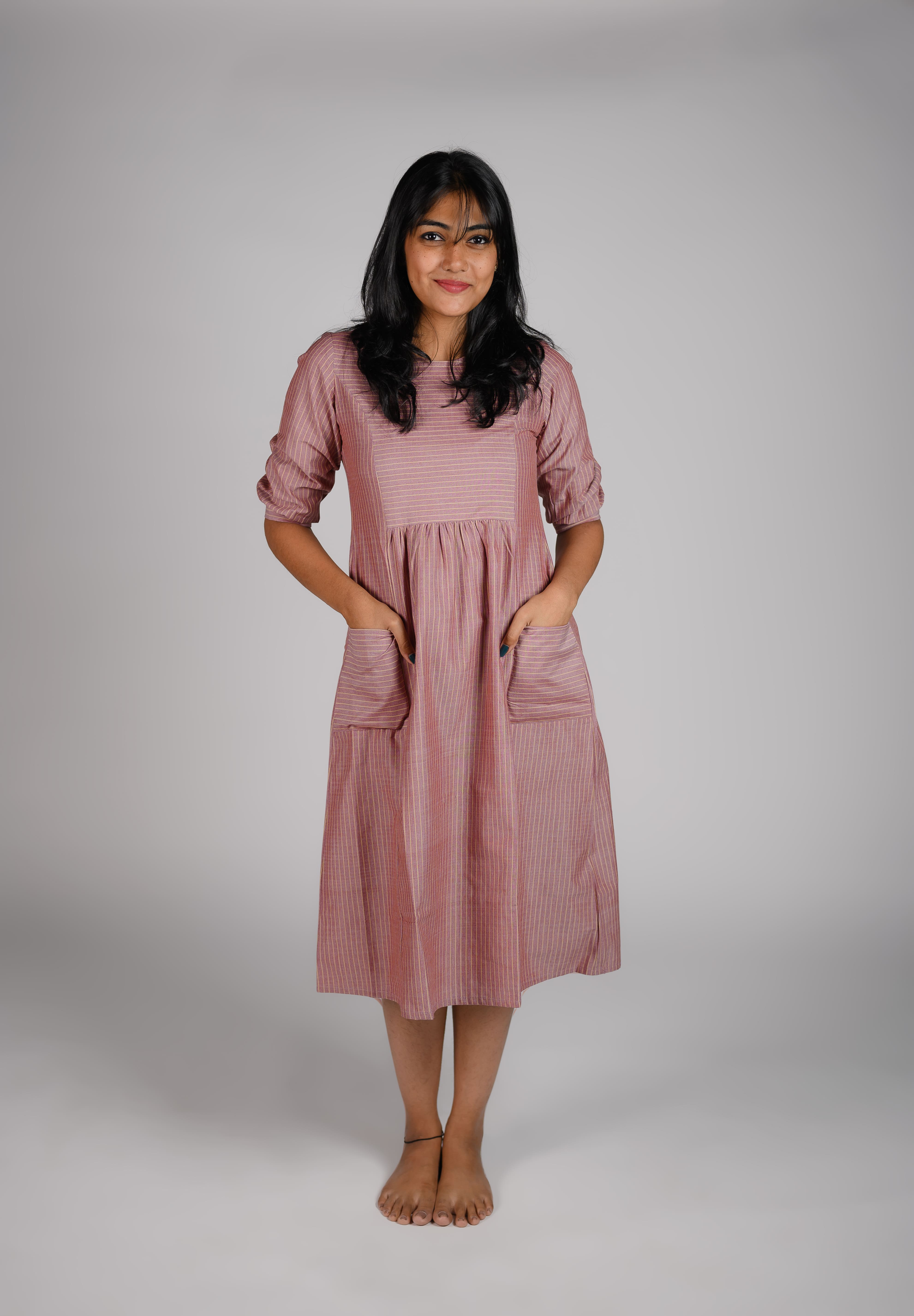 Kēmi Womens Cotton Round Neck Dress with Gathered...