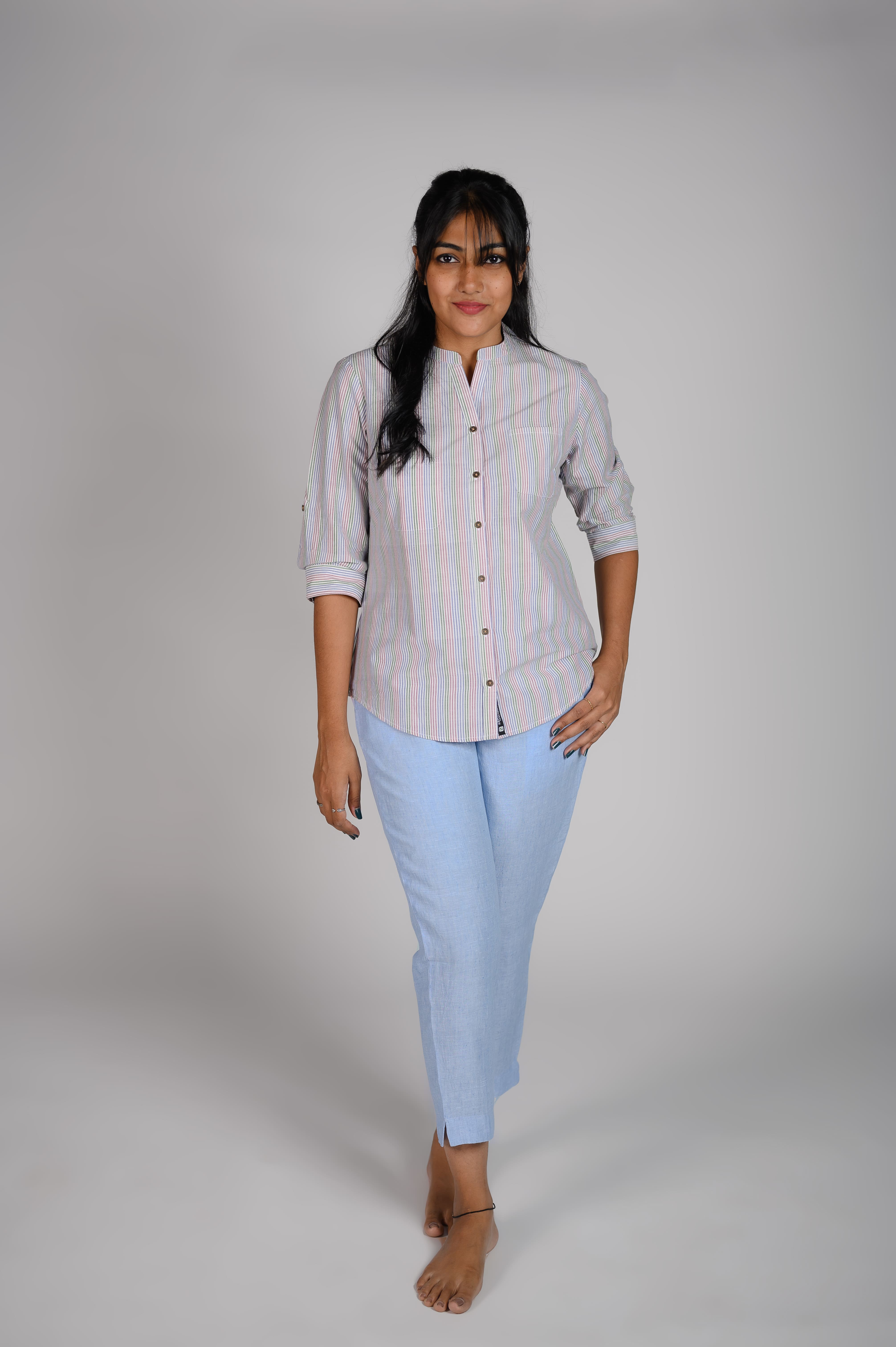Kēmi Womens Cotton V-Neck Band Collar Shirt with ...