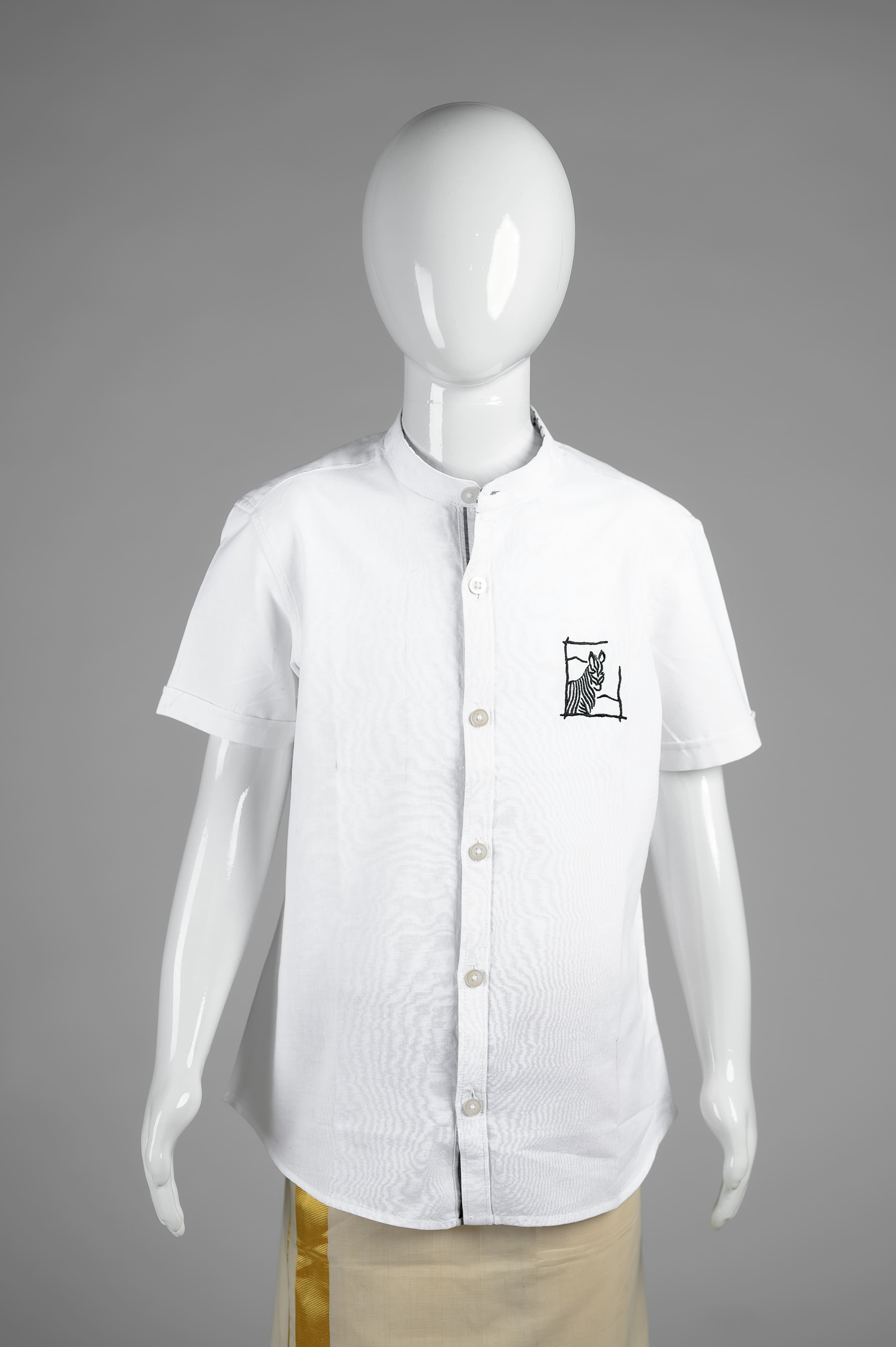 Junior Commando Boys Cotton Solid Half Sleeve Shirt - Bright White