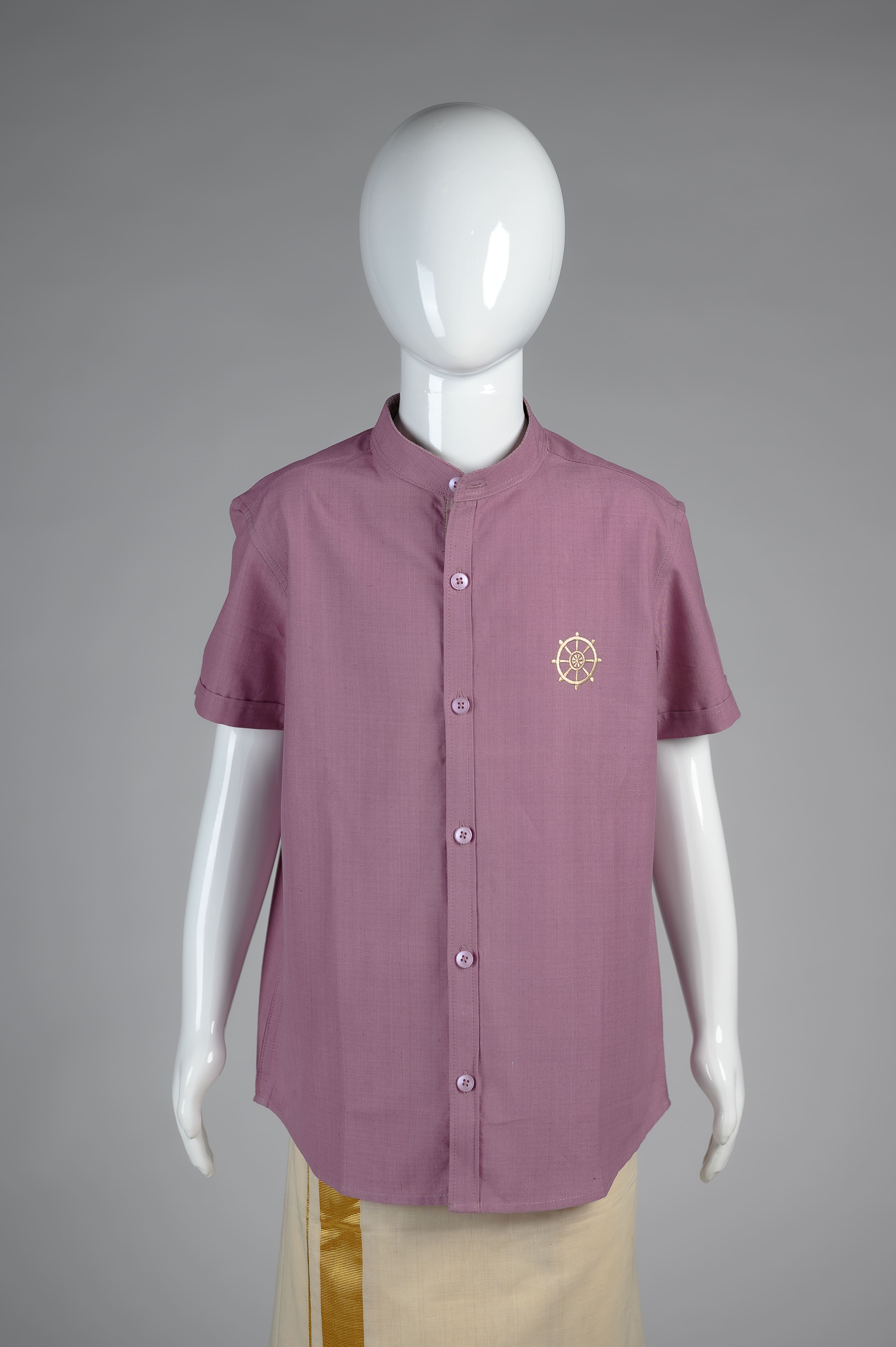 Junior Commando Boys Cotton Solid Half Sleeve Shirt - Valerian Purple