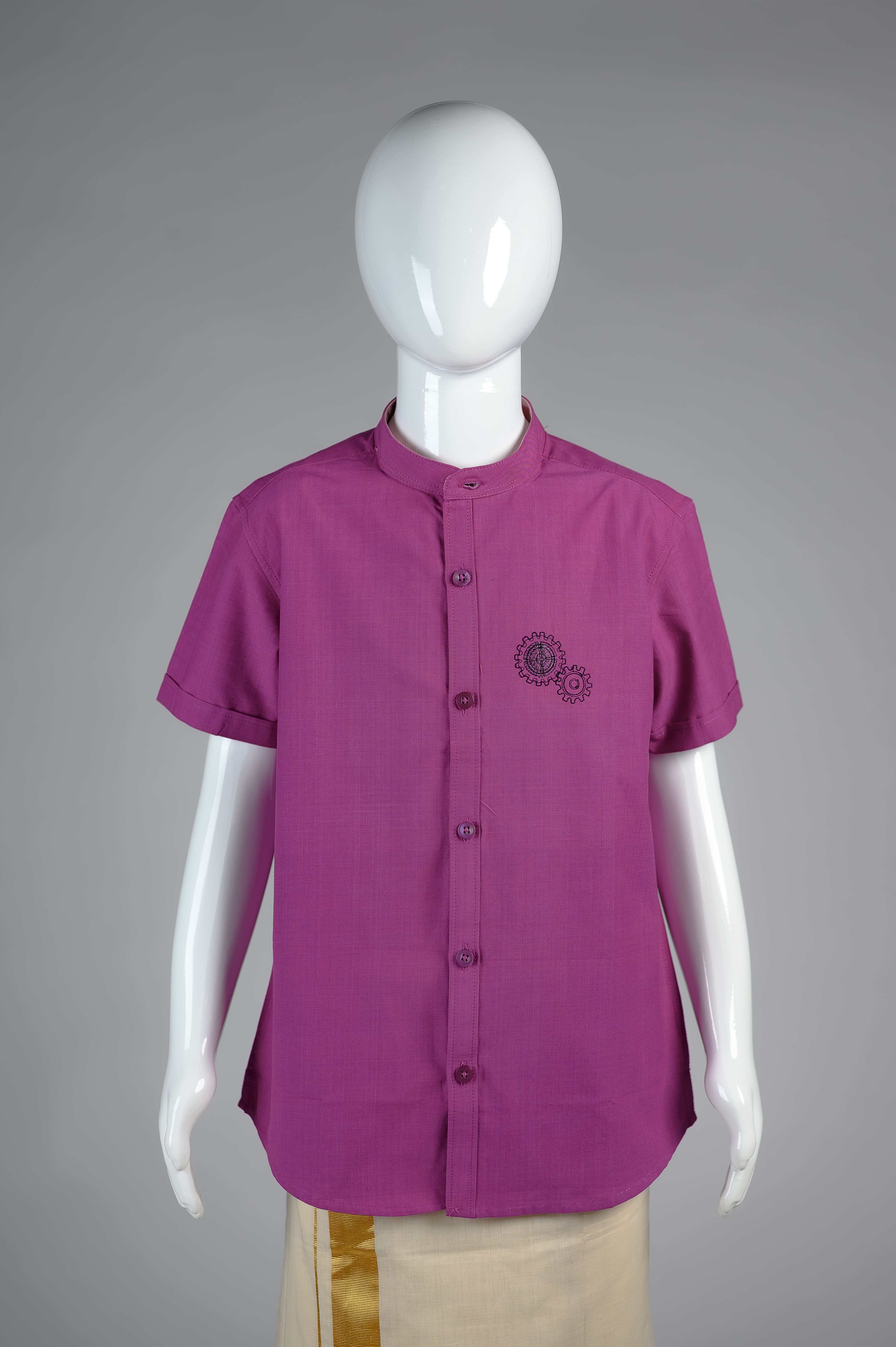 Junior Commando Boys Cotton Solid Half Sleeve Shirt - Purple Wine