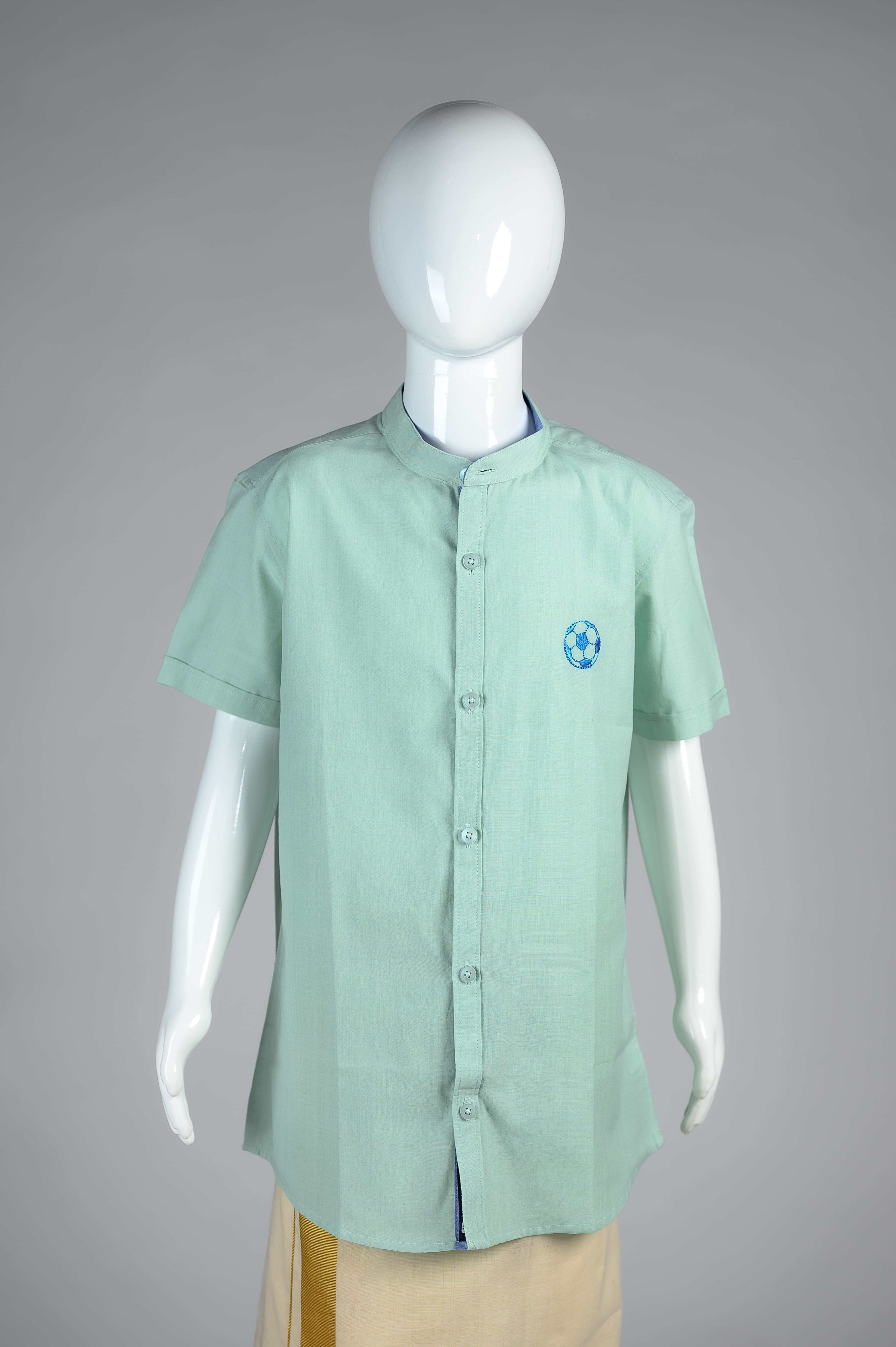 Junior Commando Boys Cotton Solid Half Sleeve Shirt - Mist Green