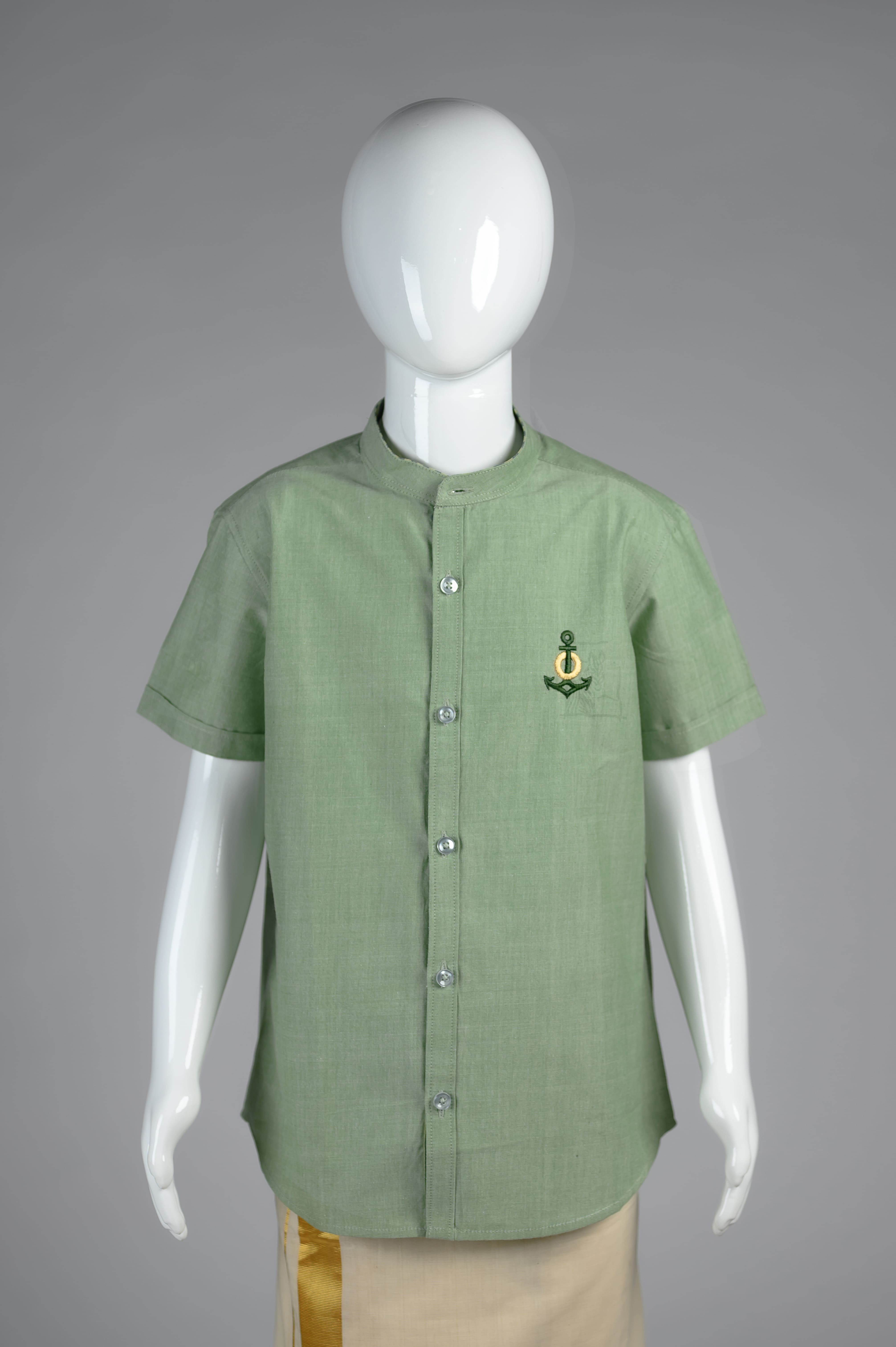 Junior Commando Boys Cotton Solid Half Sleeve Shirt - Basil Green