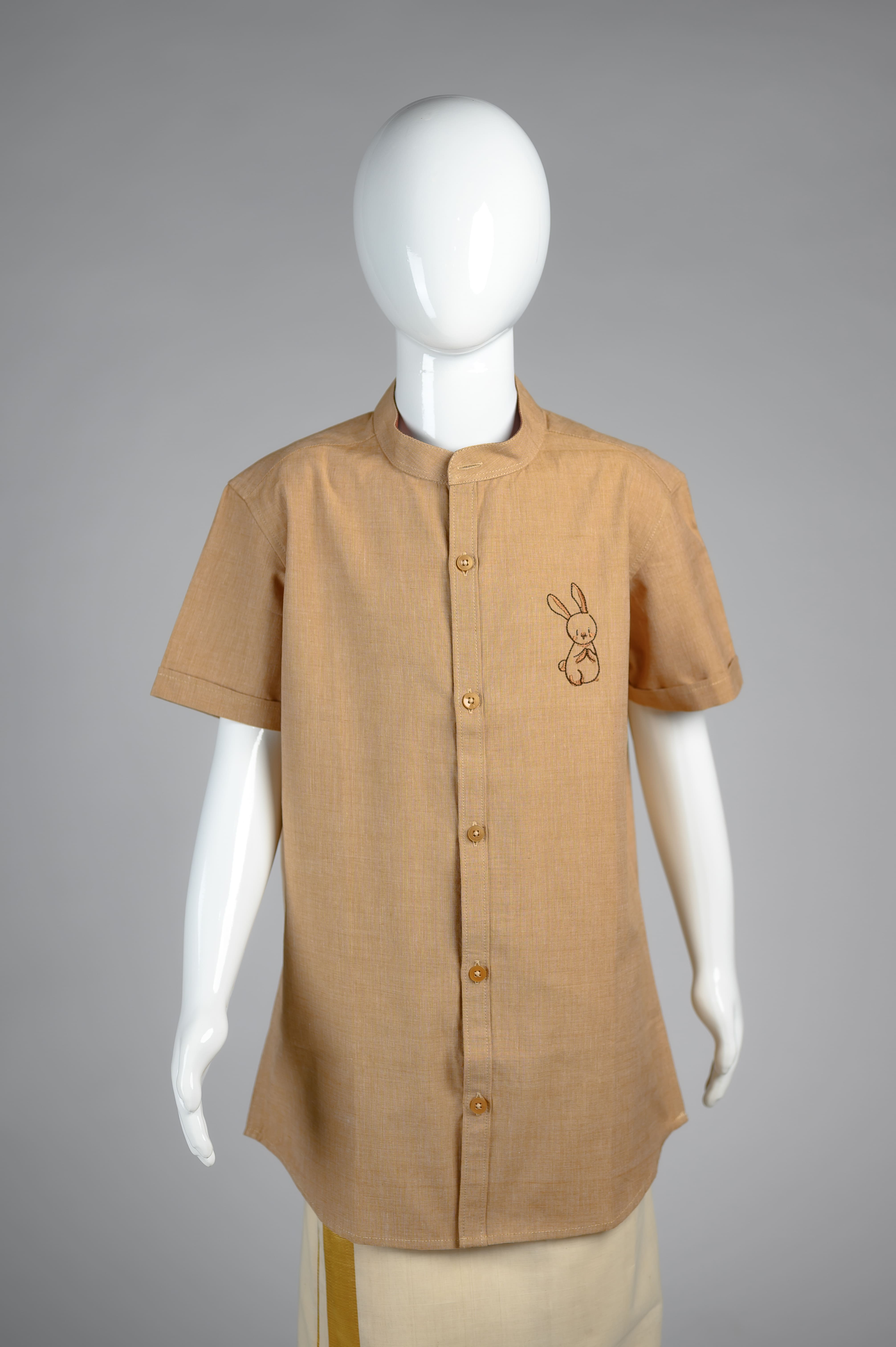 Junior Commando Boys Cotton Solid Half Sleeve Shirt - Prairie Sand