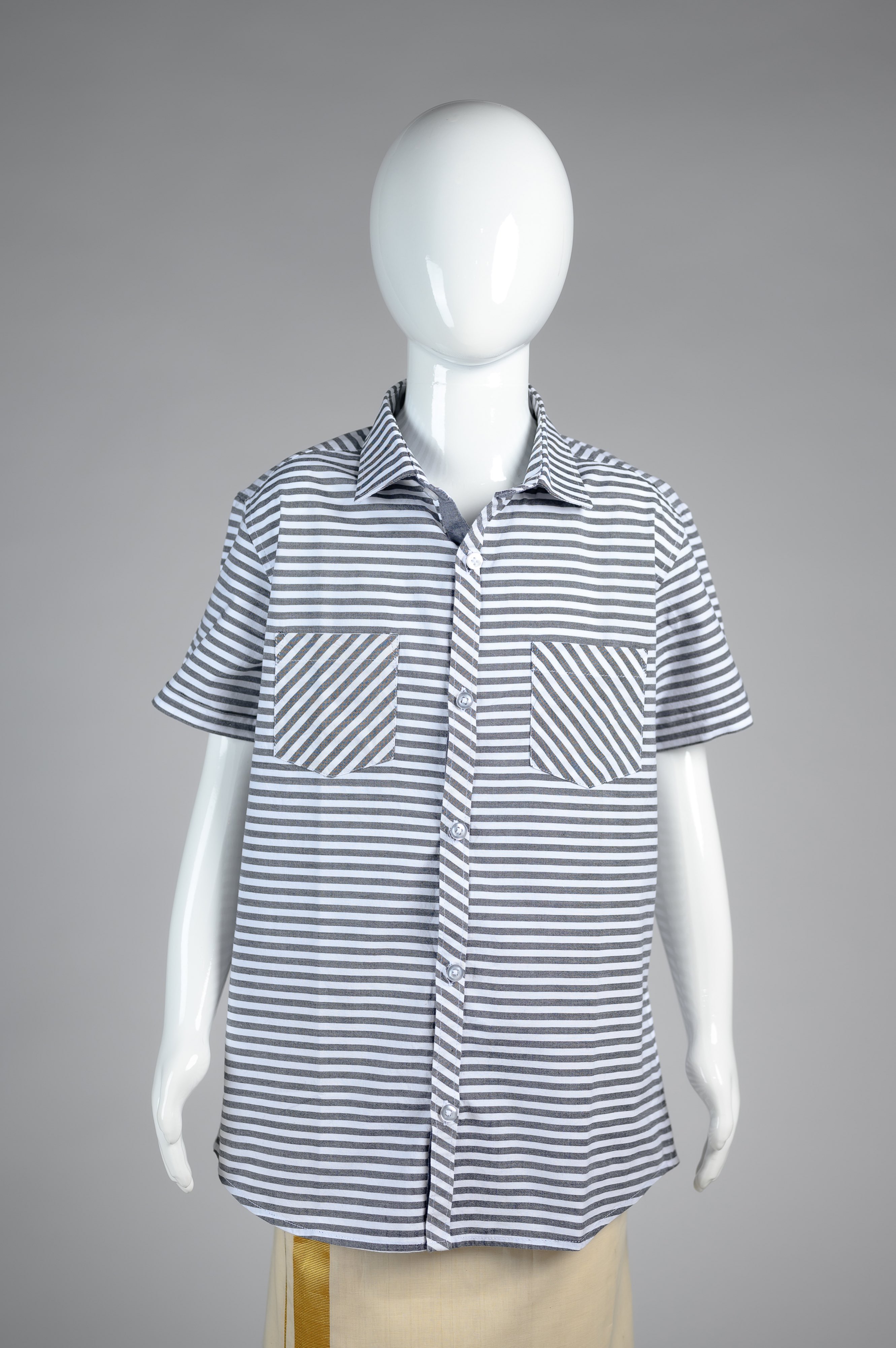 Junior Commando Boys Cotton Striped Half Sleeve Sh...