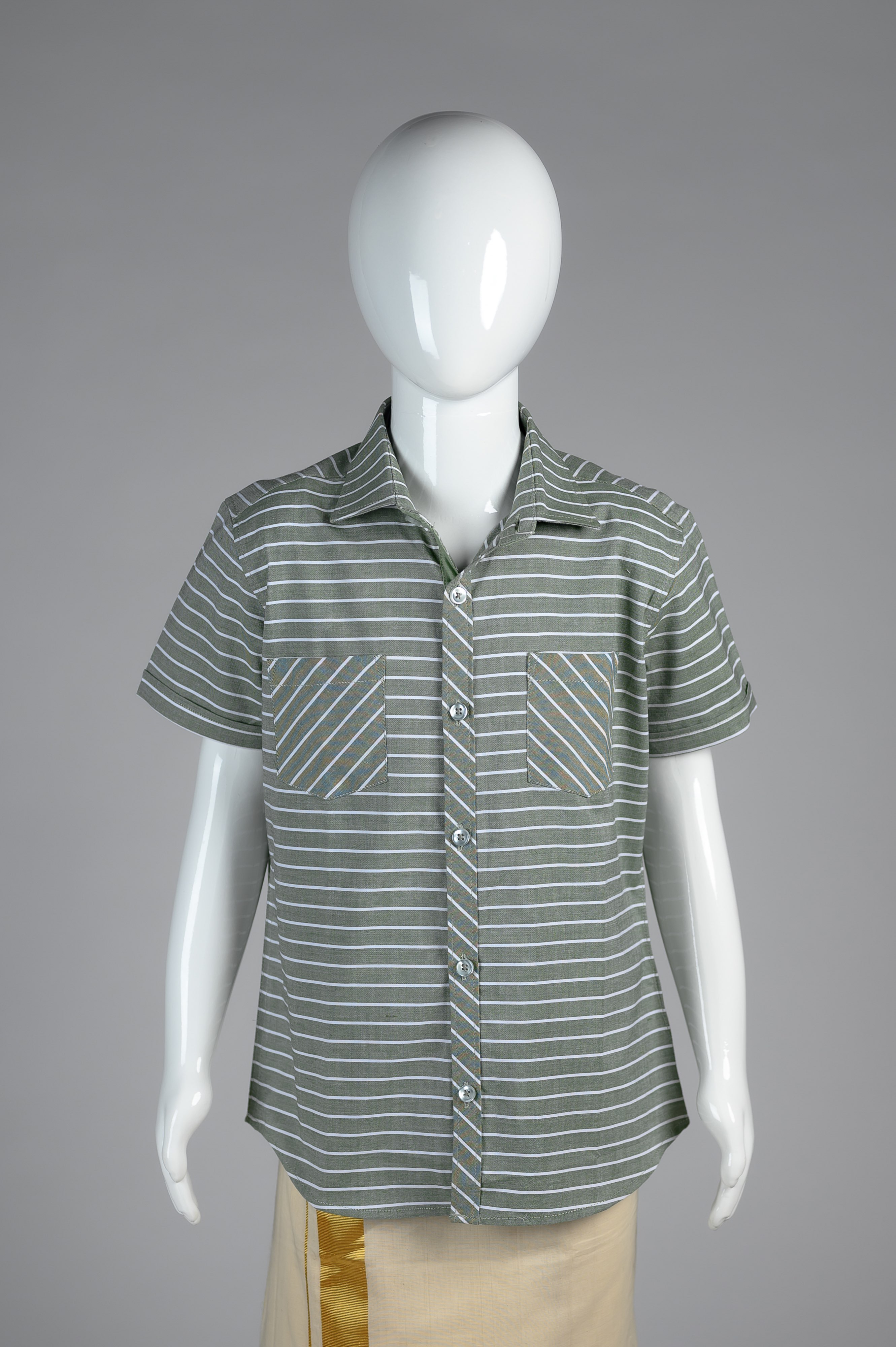 Junior Commando Boys Cotton Striped Half Sleeve Sh...