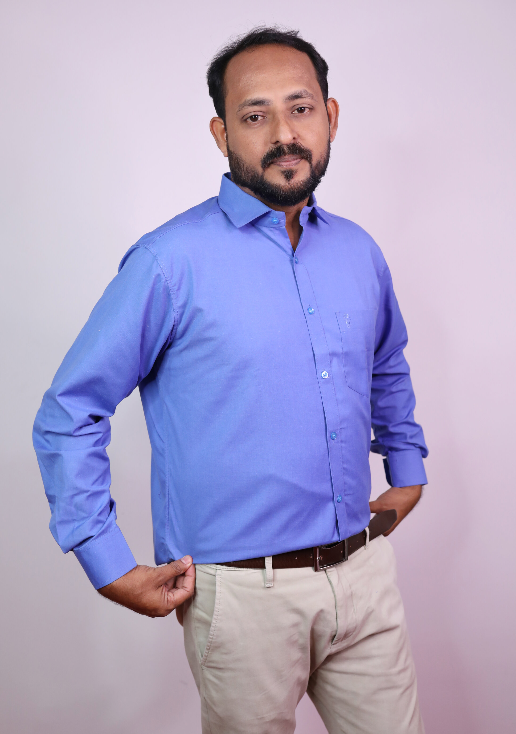 Green Field Blue Cotton Blended Shirt