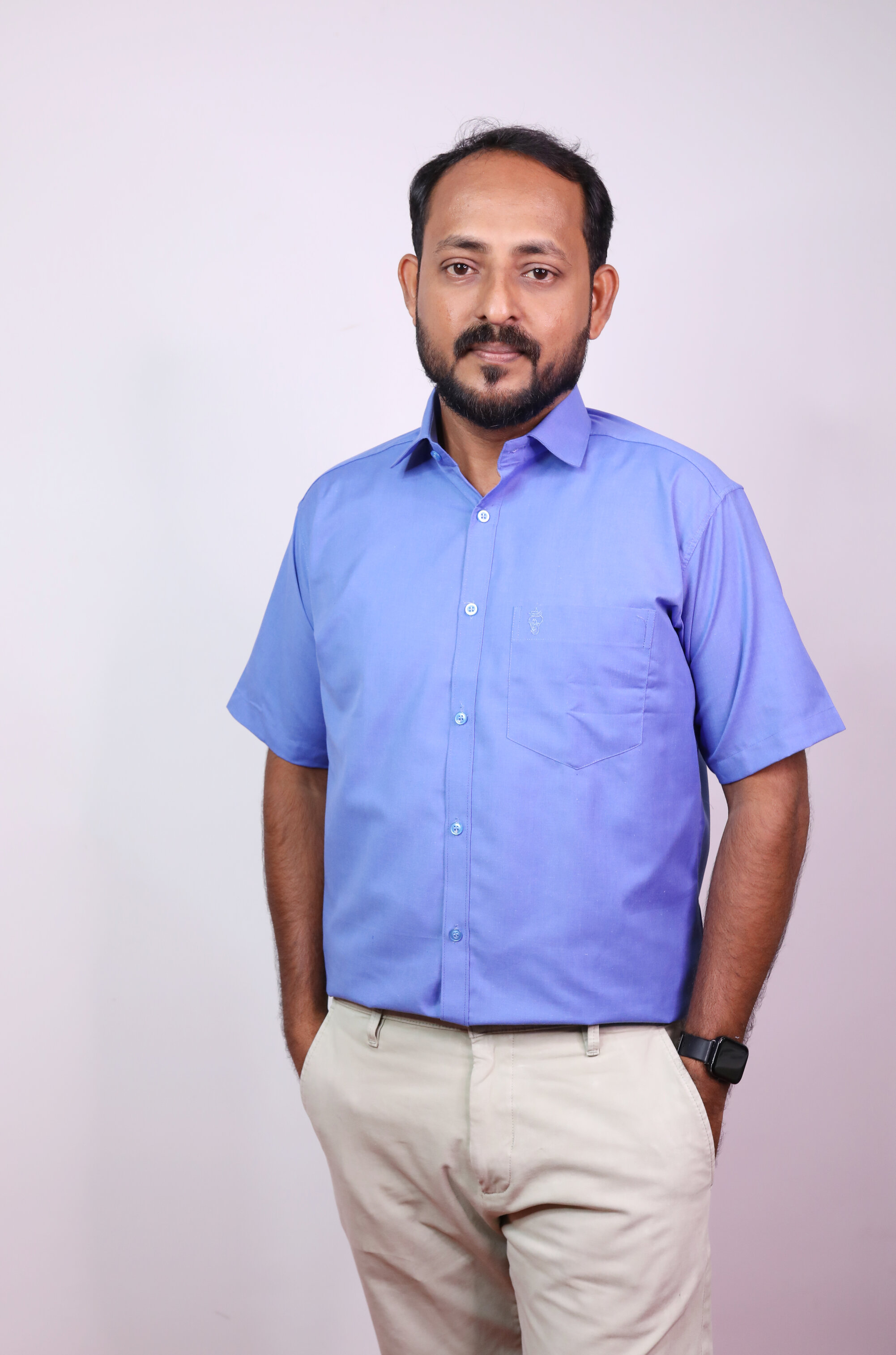 Green Field Blue Cotton Blended Shirt HS