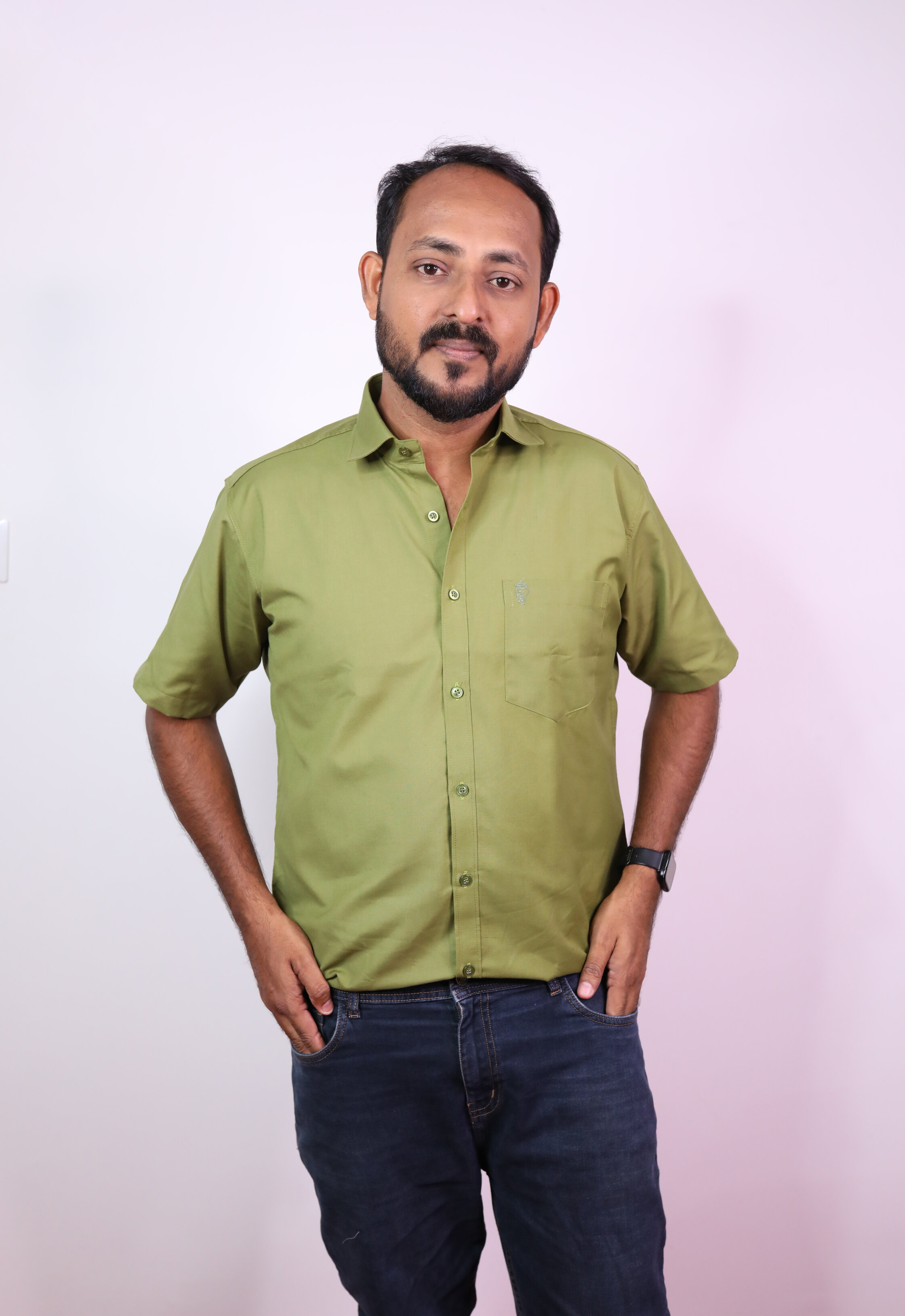 Cotton Blended Plain Half Sleeve Shirt Green Gram 