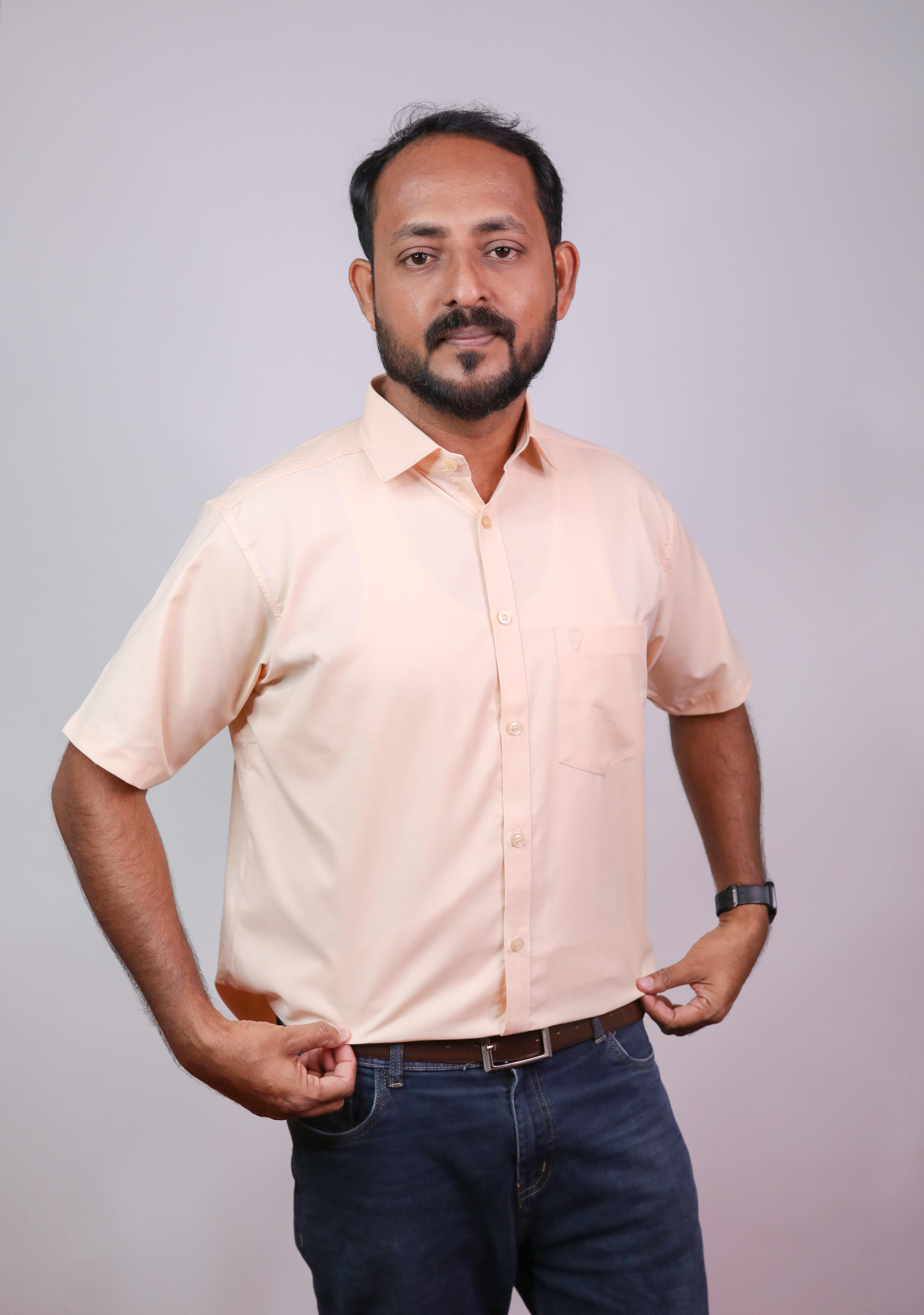 Half Sleeve Cotton Blended Plain  Shirt Beige
