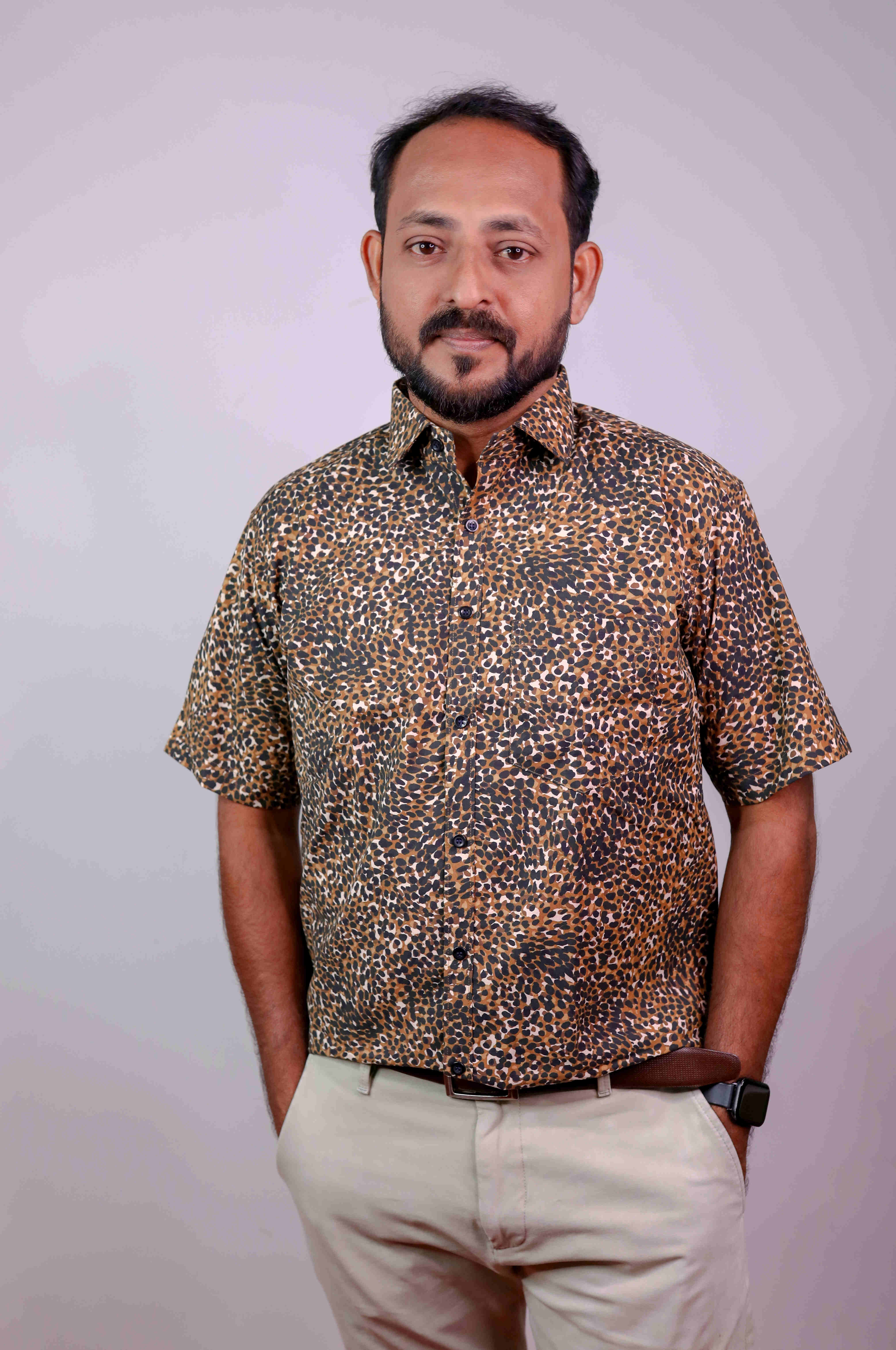 Printed Design Cotton Blended Shirt Half Sleeve Ja...