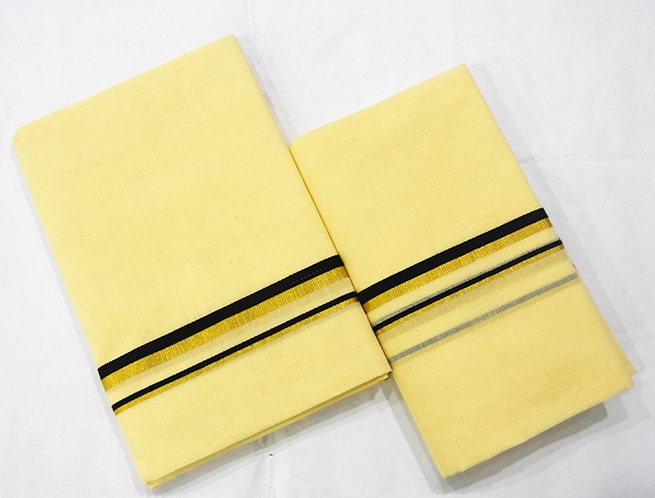 Set mundu with Black and Gold Kasavu Border