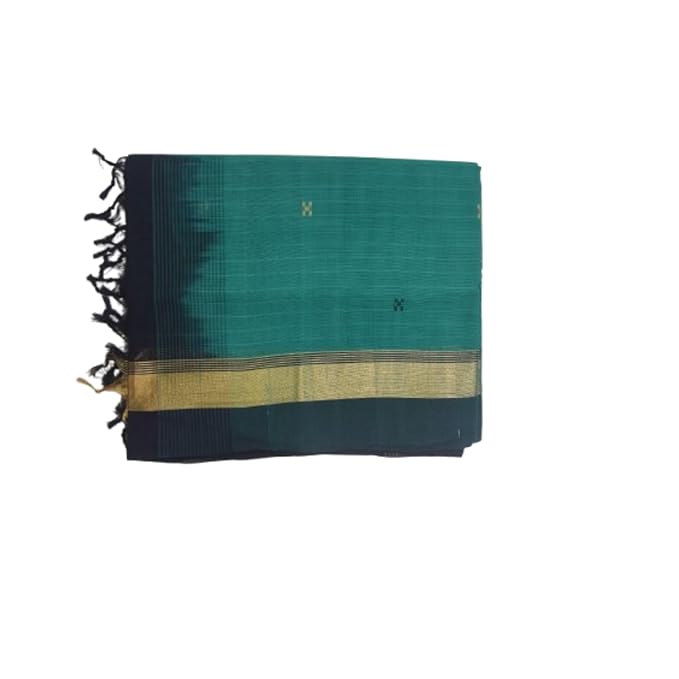 Hantex Peocock Green and Navy Blue Colour Saree With Unstitched Blouse Piece