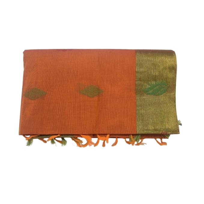 Hantex Orange and Light Green Colour Saree With Unstitched Blouse Piece