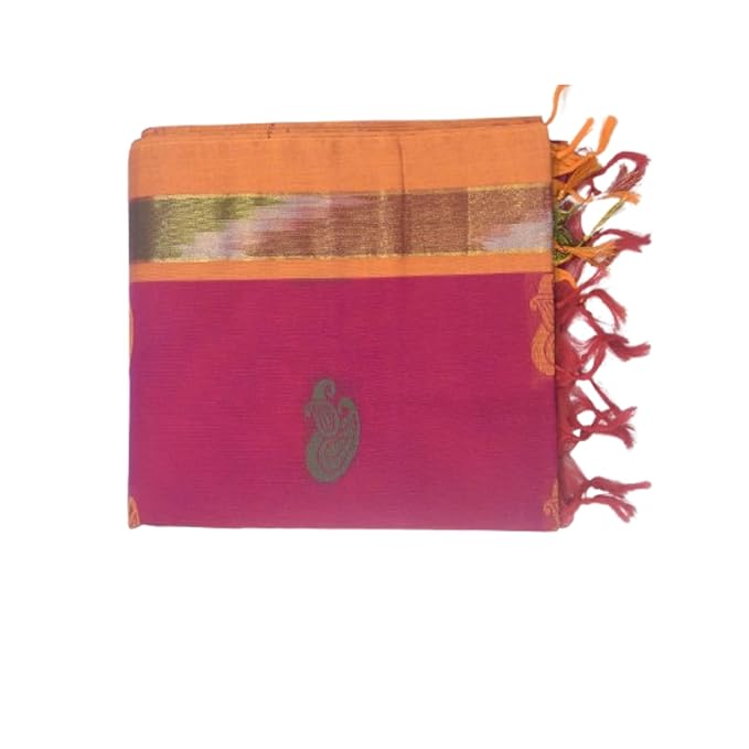 Hantex Maganta and Gold Colour Saree With Unstitched Blouse