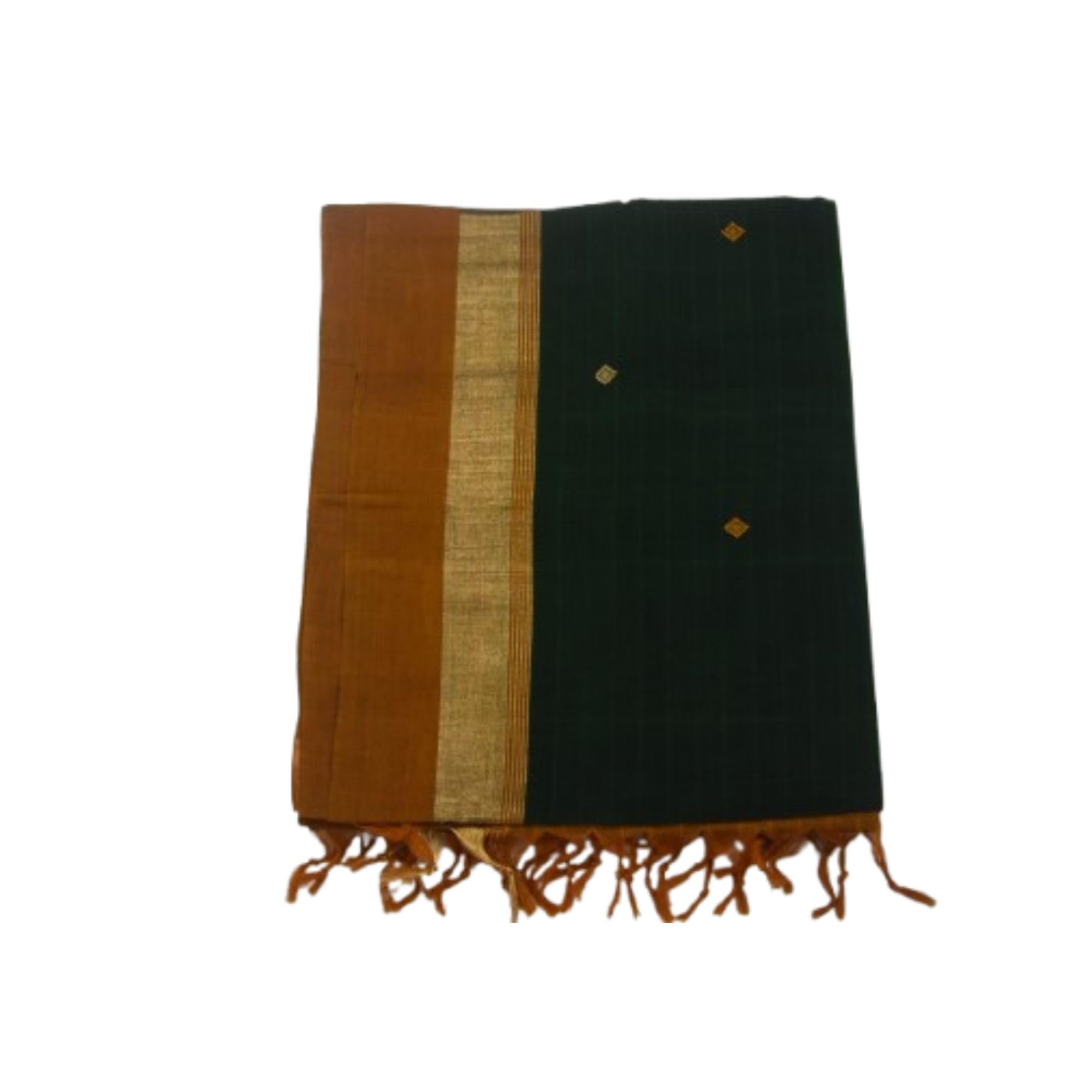 Hantex Dark Green and Mustard Colour Saree With Unstitched Blouse Piece